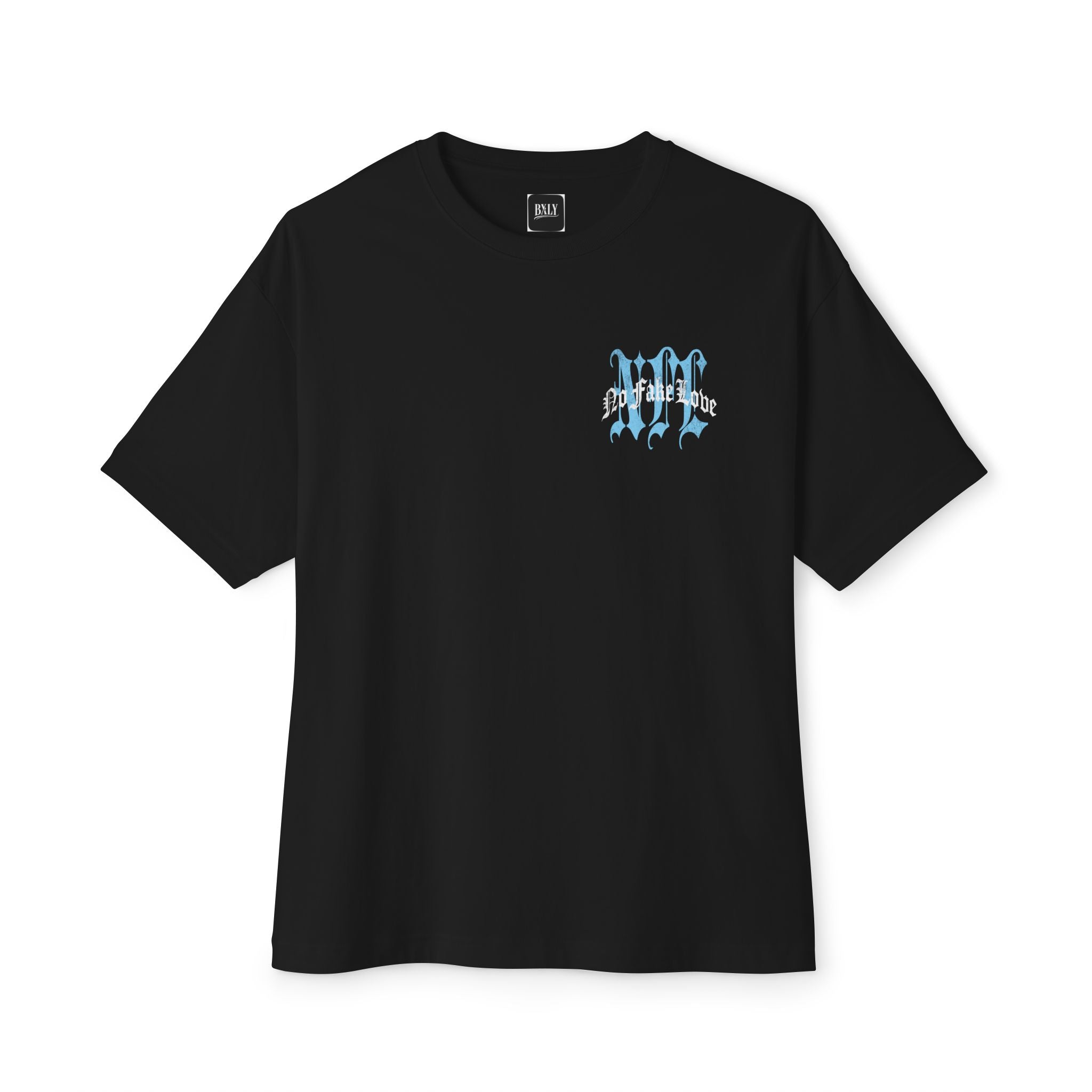 No Fake Love Oversized Boxy Tee Black/Baby Blue/White