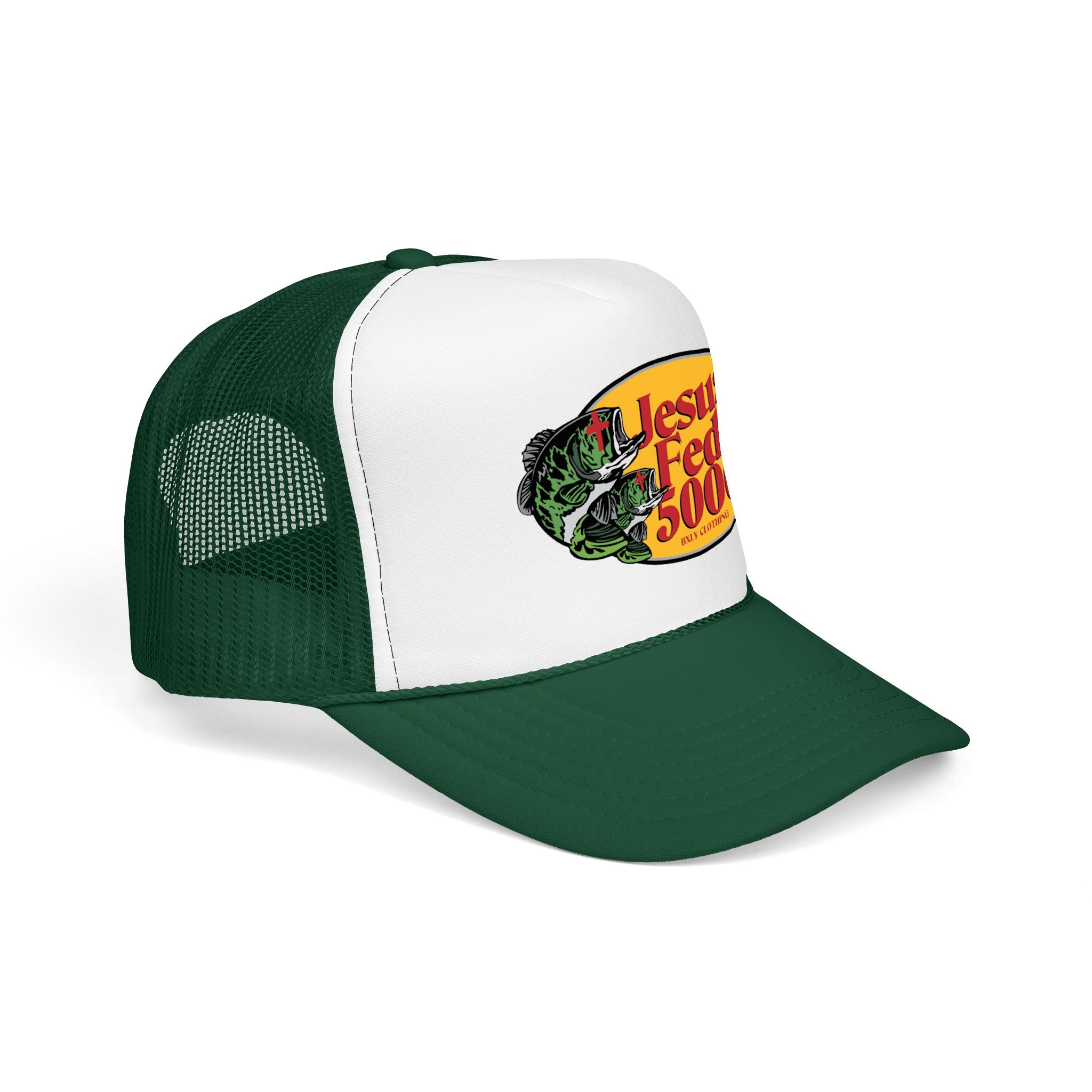Jesus Fed 5000 Trucker Hat Kelly Green/White