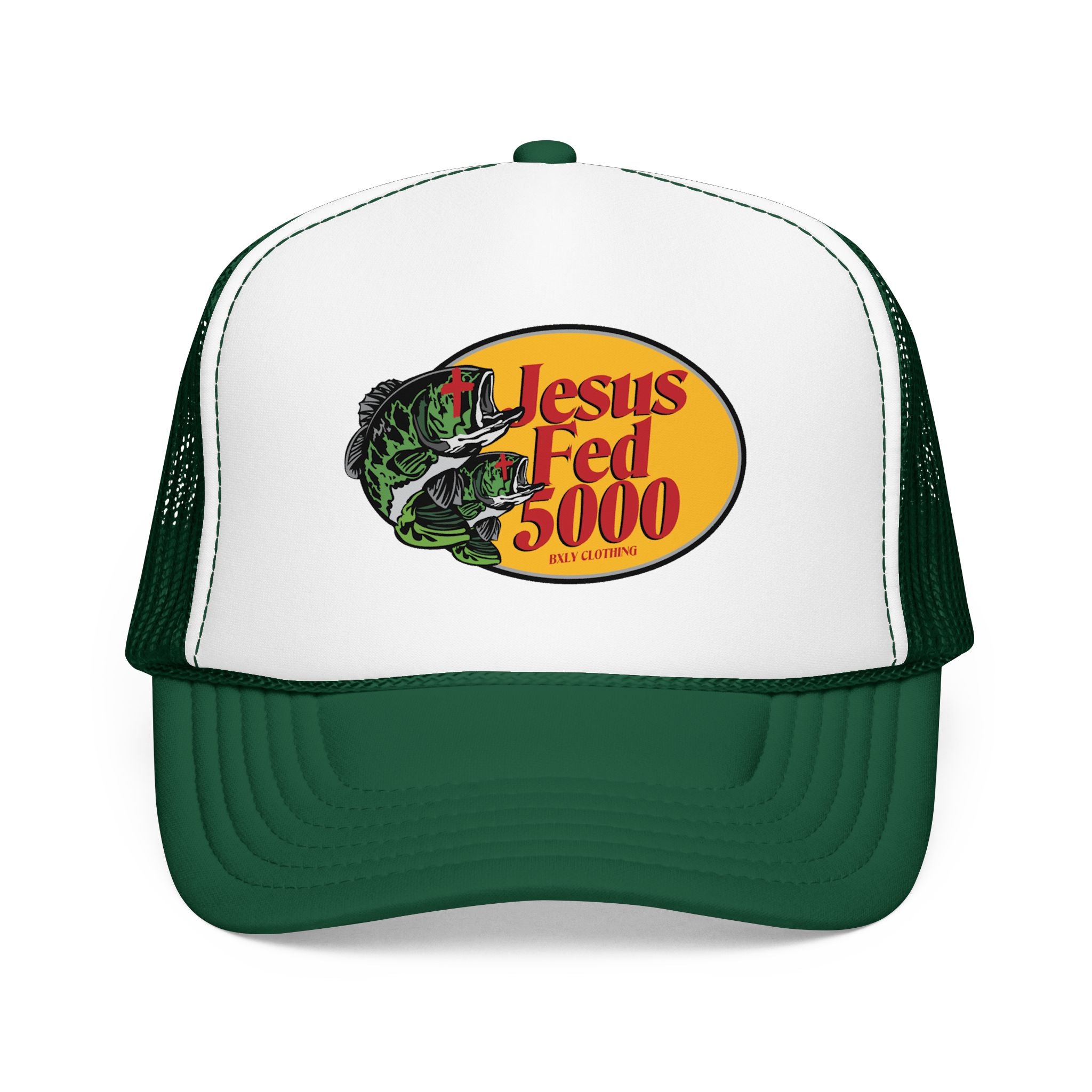 Jesus Fed 5000 Trucker Hat Kelly Green/White