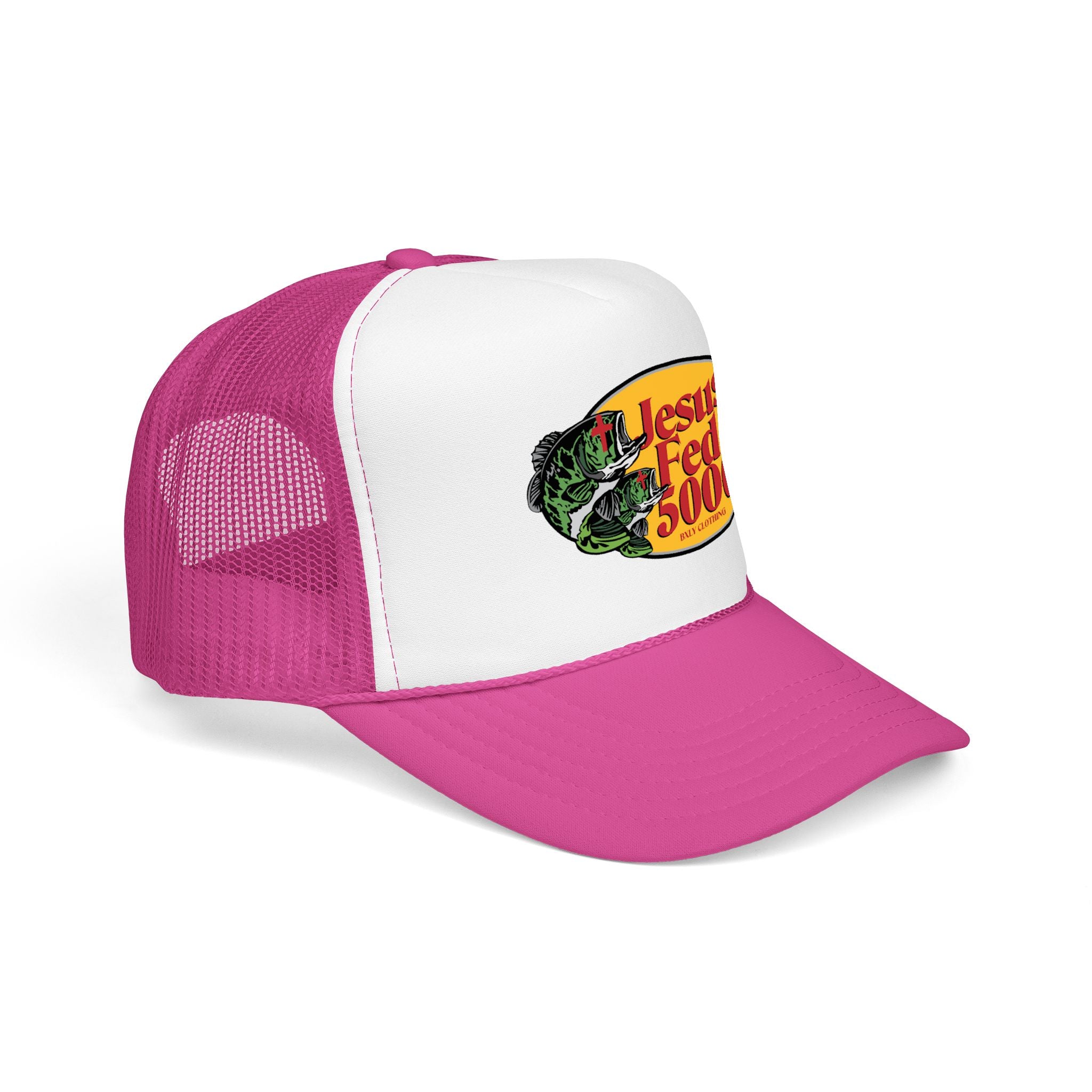 Jesus Fed 5000 Trucker Hat Hot Pink/White