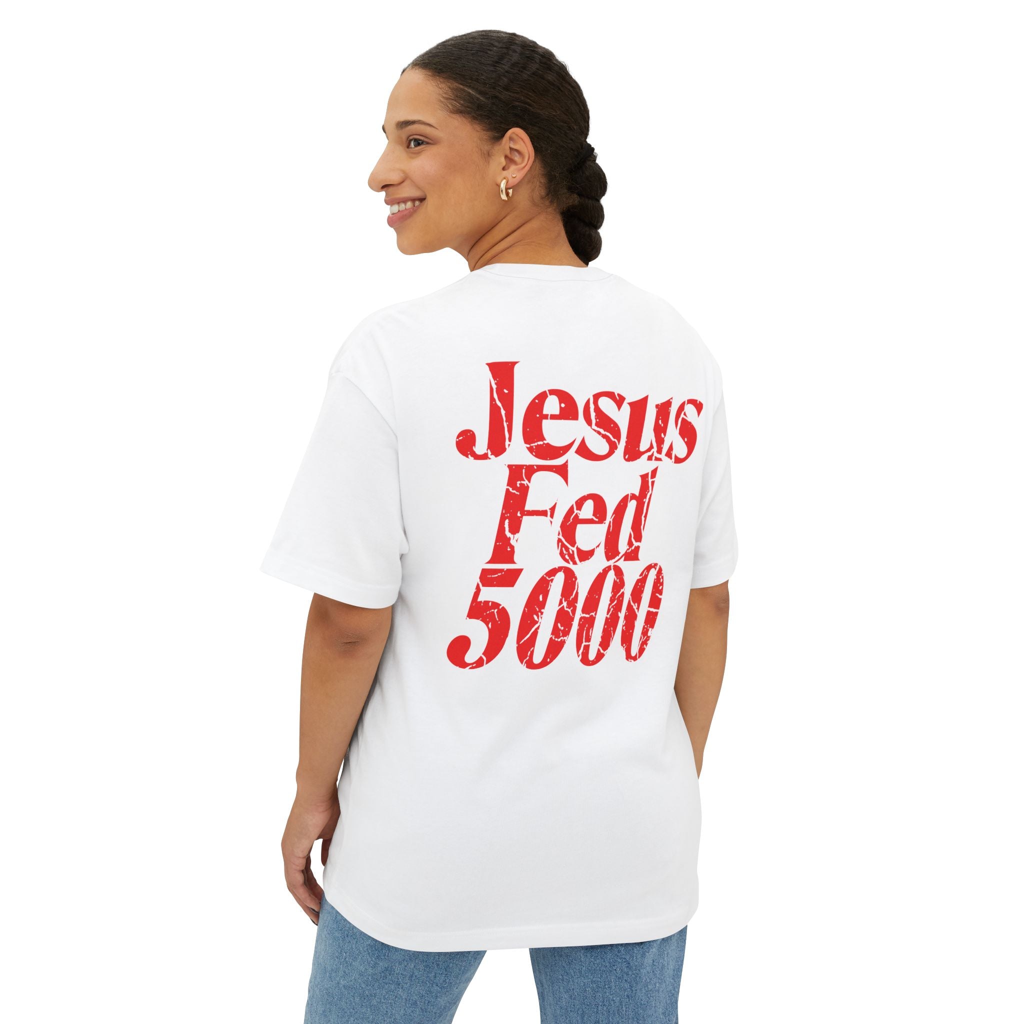 Jesus Fed 5000 Tee — Christian Graphic Boxy T‑Shirt