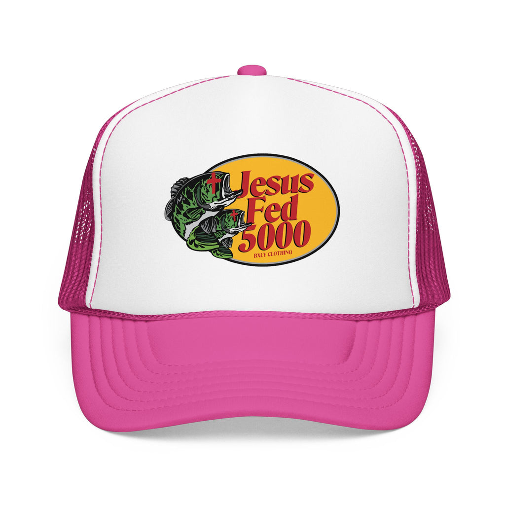 Jesus Fed 5000 Trucker Hat Hot Pink/White
