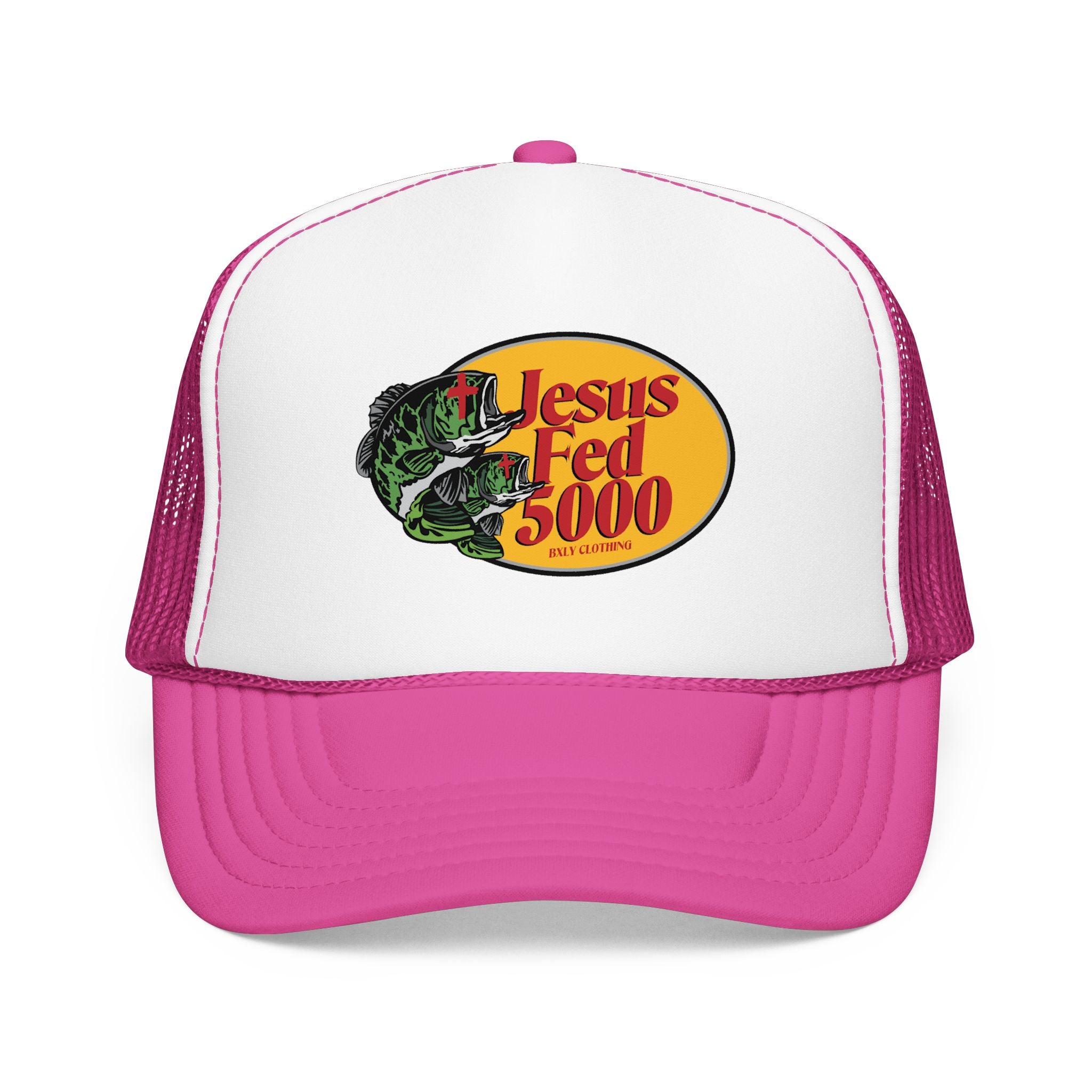 Jesus Fed 5000 Trucker Hat Hot Pink/White