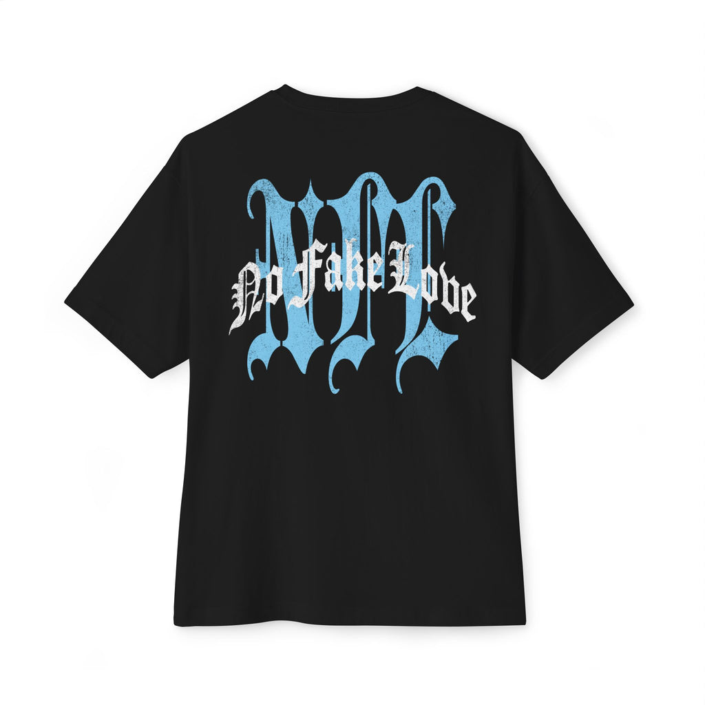No Fake Love Oversized Boxy Tee Black/Baby Blue/White