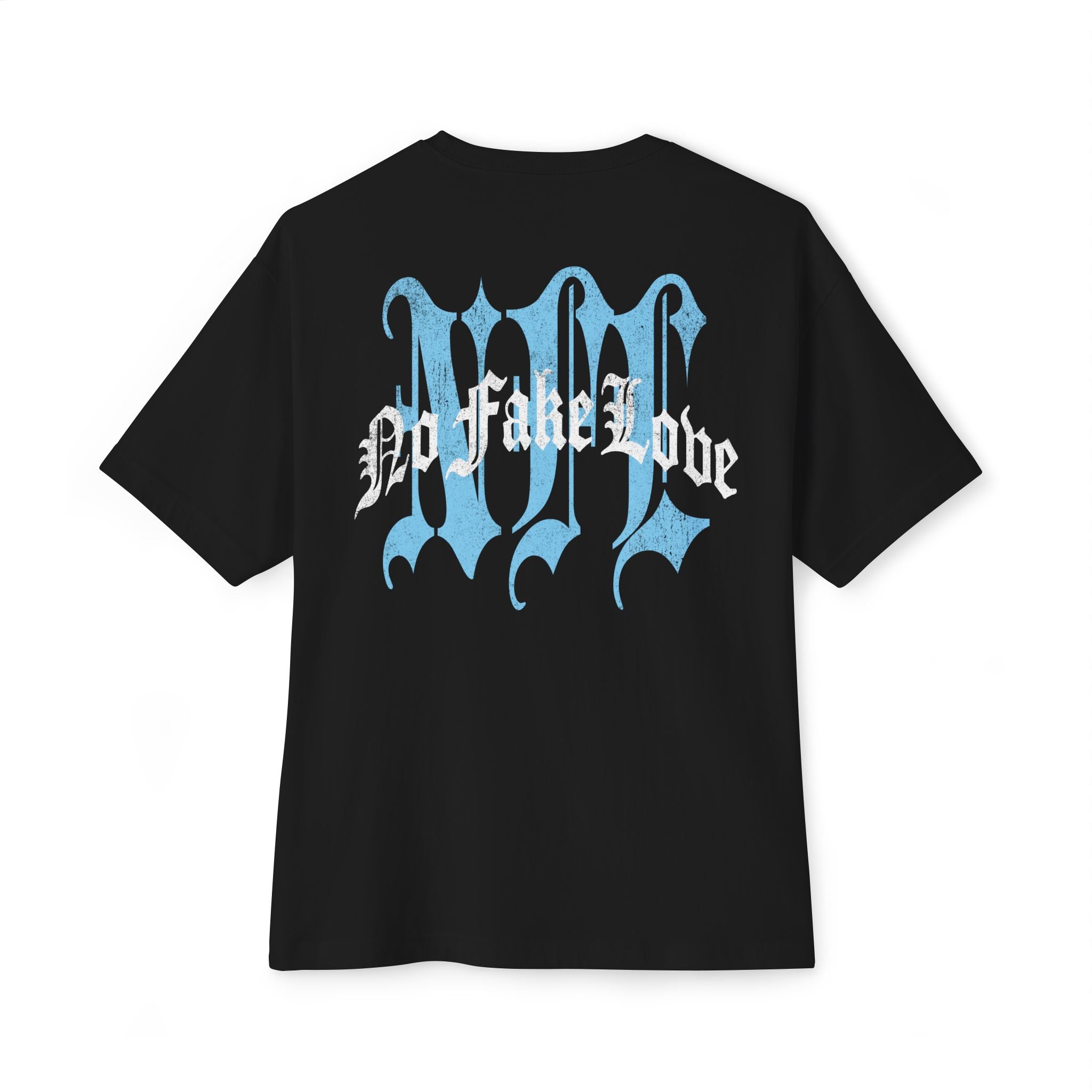No Fake Love Oversized Boxy Tee Black/Baby Blue/White